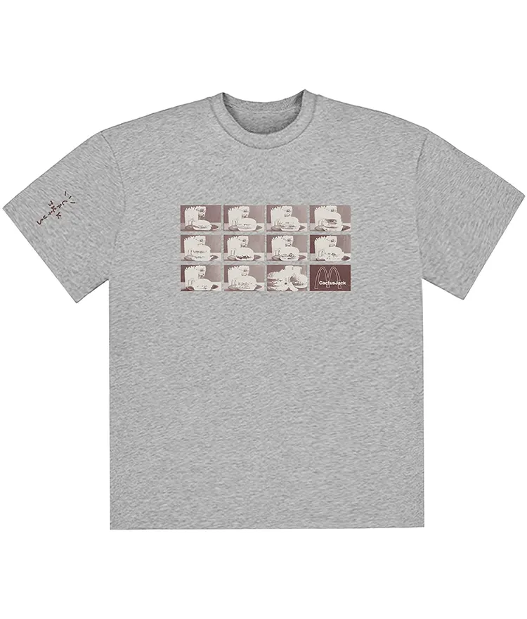 Travis Scott x McDonald's Menu Mono Logo T-Shirt Grey (front)